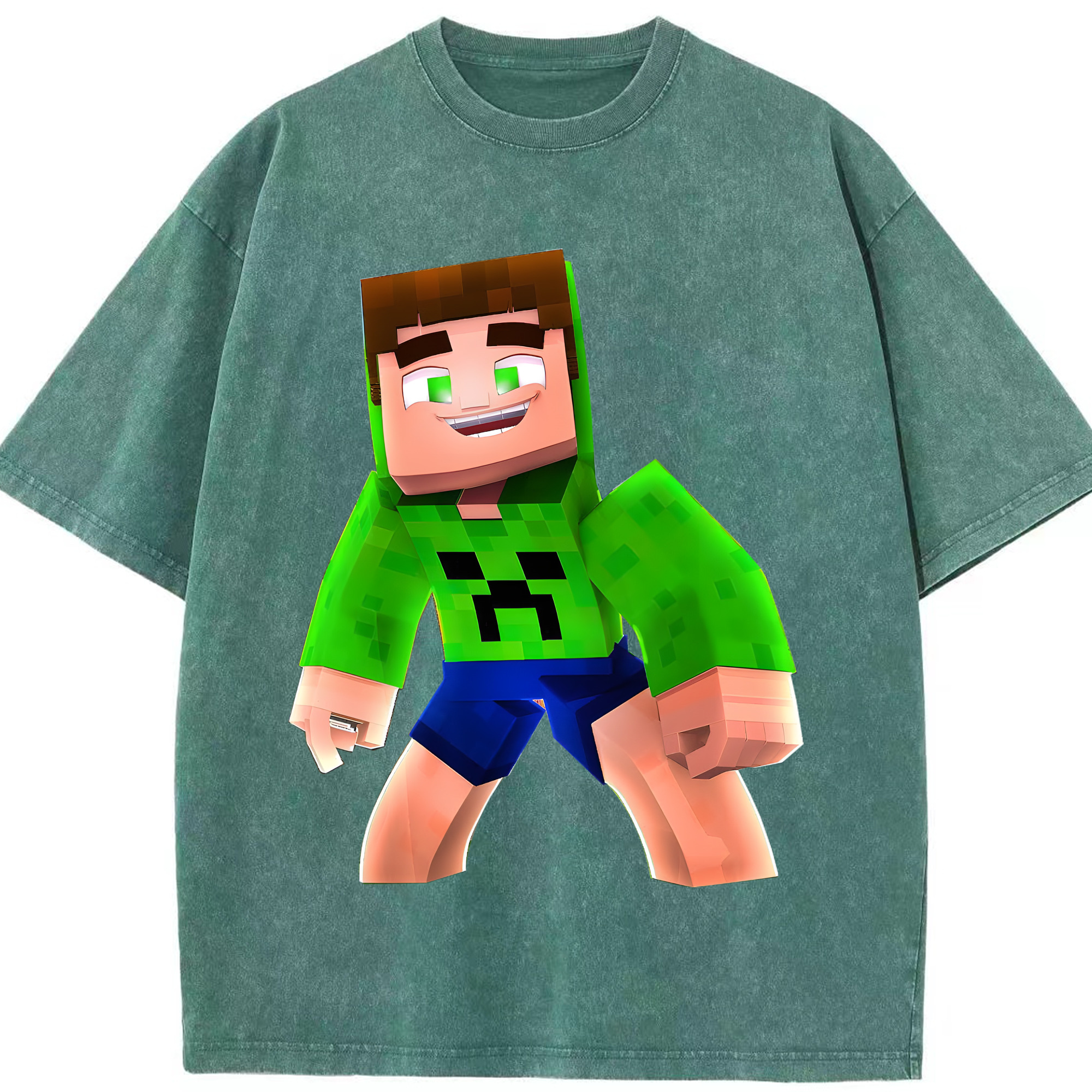 （画像用） マインクラフト ブロックの世界 Minecraft MC Block world 綿100% ヴィンテージ風 半袖Tシャツ（フロントプリント）